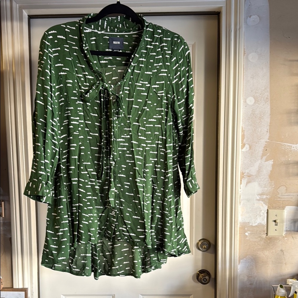 Maeve Green button up Tie-Front Blouse